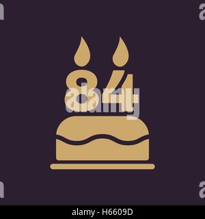 Die Geburtstagstorte mit Kerzen in Form von Nummer 84-Symbol. Geburtstag-Symbol. Wohnung Stock Vektor