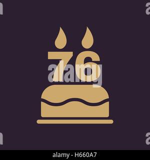 Die Geburtstagstorte mit Kerzen in Form von Nr. 76-Symbol. Geburtstag-Symbol. Wohnung Stock Vektor