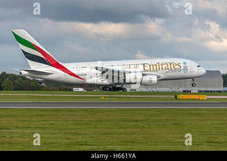 A6-EEB Emirates Airbus A380-861 Expo 2020 Dubi VAE Manchester Flughafen England.Uk. Anreise. Landung. Stockfoto