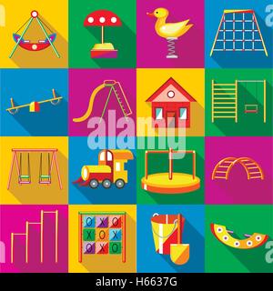 Spielplatz Icons Set, flachen Stil Stock Vektor
