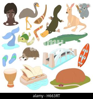 Australien Icons, Cartoon Stil Stock Vektor