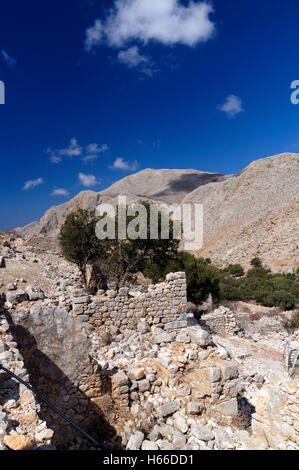 Die Wüstung oder Chorio, Chalki Insel in der Nähe von Rhodos, Dodekanes, Griechenland. Stockfoto