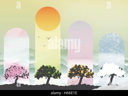 Four Seasons Banner mit abstrakte Bäume - Vektor-Illustration Stock Vektor