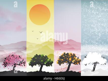 Four Seasons Banner mit abstrakte Bäume - Vektor-Illustration Stock Vektor