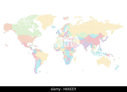 Gepunktete Weltkarte der quadratische Punkte auf weißem Hintergrund. Stockfoto