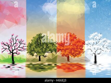 Four Seasons Banner mit Bäumen - Vektor-Illustration Stock Vektor