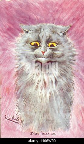 Blaue russische Katze, eine chromolithographed Postkarte des Künstlers Louis Wain Stockfoto