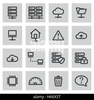 Vektor-schwarze Linie FTP-Icons auf grauem Hintergrund festlegen Stock Vektor