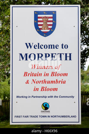 Willkommen Sie um bei Morpeth, Northumberland, England, UK zu unterzeichnen. Stockfoto