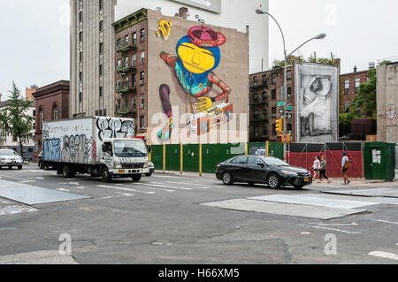 Graffiti Kunst, Street Art, 2nd Avenue, E 1. Street, East Village, Manhattan, New York City Stockfoto