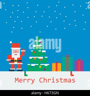 Vektor-Frohe Weihnachten-Plakat. Flache Pixelkunst. Stock Vektor