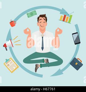 Manager Charakter meditieren und multitasking Stock Vektor