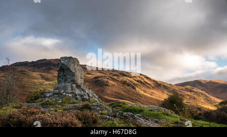 Ein Gedenkstein zu einem Kampf in Glen Trool 1307 als die Schotten von Robert The Bruce führen besiegt eine englische Armee Stockfoto