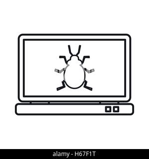 Laptop-Symbol mit einem Fehler-Symbol, Umriss-Stil Stock Vektor