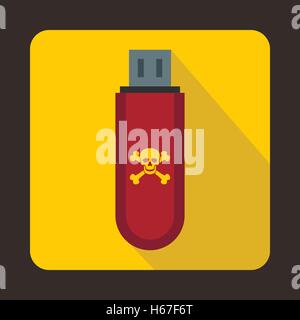 Infizierten USB-Flash-Laufwerk-Symbol, flachen Stil Stock Vektor