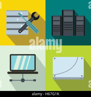 Datenbank-Banner-Set, flachen Stil Stock Vektor