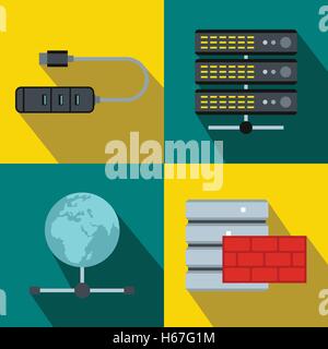 Datenbank-Banner-Set, flachen Stil Stock Vektor