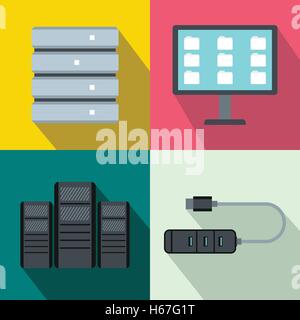 Datenbank-Banner-Set, flachen Stil Stock Vektor