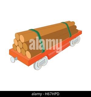 Bahn-Wagen beladen mit Protokollen Symbol, Cartoon-Stil Stock Vektor