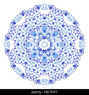 Blaue Blumen Schneeflocke Mandala Abbildung auf isolierte Hintergrund Stock Vektor