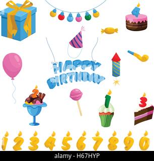 Geburtstag Icons Set, Cartoon-Stil Stock Vektor