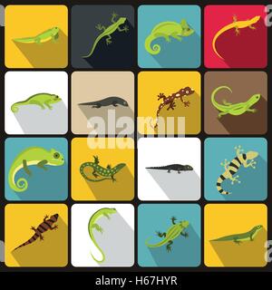 Eidechse Icons Set, flachen Stil Stock Vektor