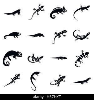 Eidechse Icons Set, einfachen Stil Stock Vektor