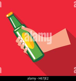 Hand hält ein grünes Bier Flasche Symbol, flachen Stil Stock Vektor