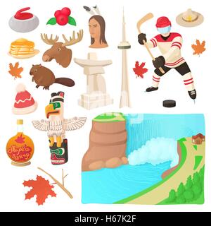 Kanada-Icons set, cartoon-Stil Stock Vektor