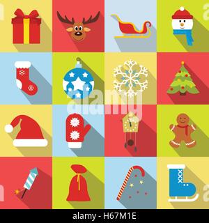 16 flache Weihnachts-Icons set Stock Vektor