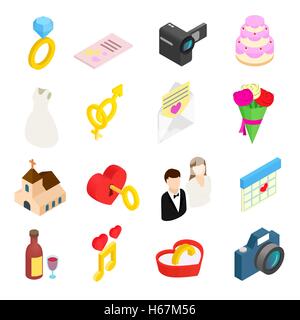 Hochzeit isometrischen 3d Icons set Stock Vektor