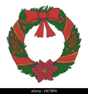 Hand gezeichnet doodle Adventskranz. Farbe-Objekte zeichnen. Design für Poster und Urlaub Abbildung. Stock Vektor