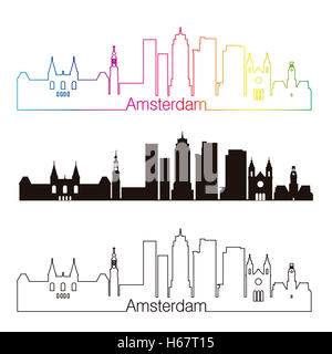 Amsterdamer Skyline linearen Stil mit Regenbogen in bearbeitbare Vektordatei Stockfoto