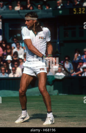 Bjorn Borg in Aktion in Wimbledon, 1980. Stockfoto