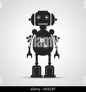 Schwarzes Wappen Frendly Retro-Roboter mit Getriebe Stock Vektor