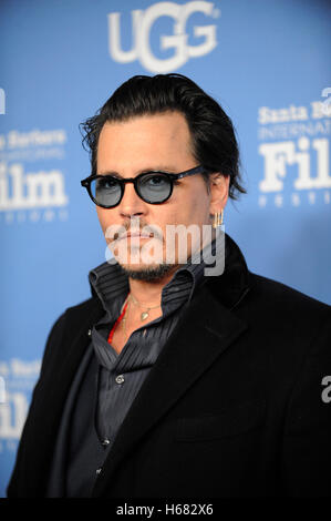 Schauspieler Johnny Depp kommt bei der Maltin Modern Master Award Tribut während des 31. Santa Barbara International Film Festival am Arlington Theater am 4. Februar 2016 in Santa Barbara, Kalifornien. Stockfoto