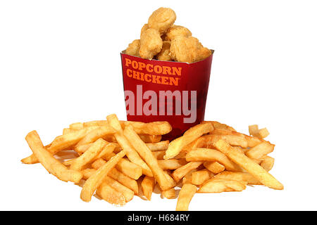 Fried Chicken / Southern Fried Chicken / Popcorn Hähnchen und Pommes frites Stockfoto