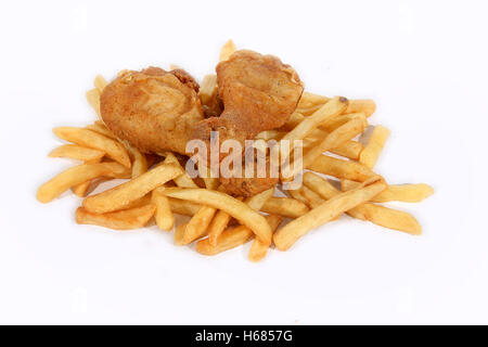 Fried Chicken / Southern Fried Chicken und Pommes frites / Drumstick Stockfoto