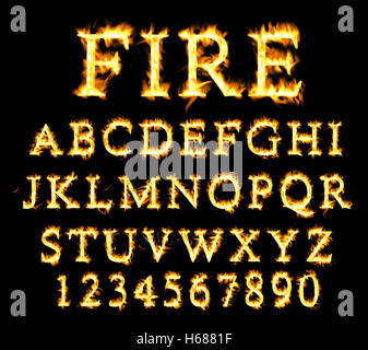 Sammlung von Schriftarten, Alphabet der Flamme Feuer. Stockfoto