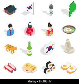 Republik Korea Icons Set, isometrischen 3d ctyle Stock Vektor