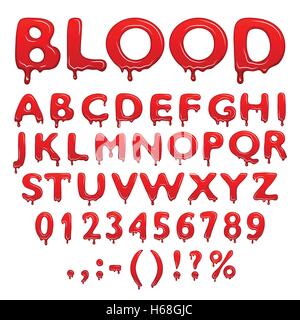 Blut Alphabet Zahlen und Symbole Stock Vektor