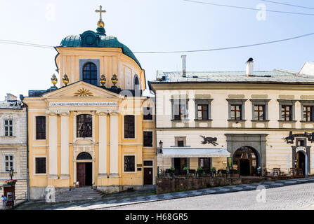 Banska Stiavnica, Slowakei - august 06, 2015: Evangelische Kirche in Banska Stiavnica, Slowakei. UNESCO-Stadt. Stockfoto