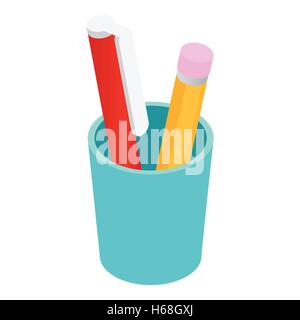 Stift und Papier im Cup isometrischen 3d Stock Vektor