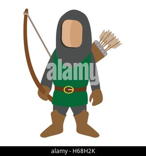 Mittelalterlichen Charakter Bogenschütze Cartoon Ikone Stock Vektor
