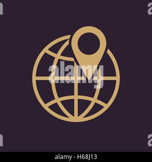 Die Pin auf Globus-Symbol. Reise- und Karte, Navigation-Symbol. Wohnung Stock Vektor
