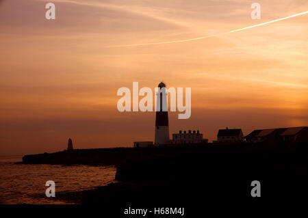 Sonnenuntergang in Portland Bill Leuchtturm Stockfoto