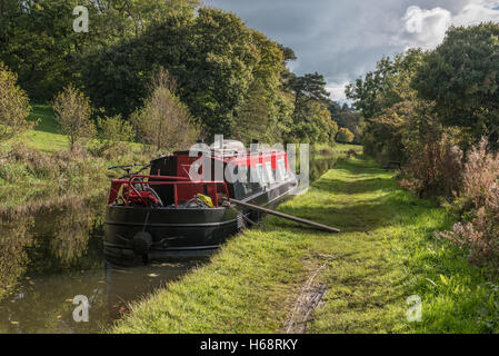 Eine schmale Boot vertäut am Ellel in der Nähe von Galgate in Lancashire Stockfoto