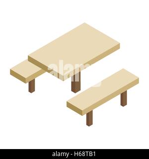 Hölzerne Tisch und Bank isometrische 3D-Symbol Stock Vektor