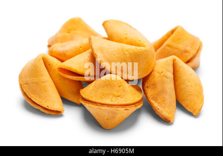 Fortune Cookies auf einem Haufen, Isolated on White Background. Stockfoto