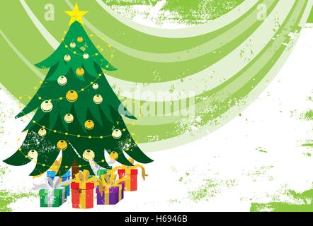 Christmas Tree Hintergrund Weihnachtsbaum mit Schmuck und Geschenke über einen strukturierten Hintergrund. Stock Vektor